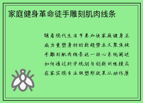 家庭健身革命徒手雕刻肌肉线条